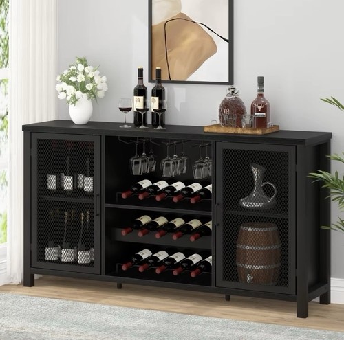 Black metal wine cabinet - black,